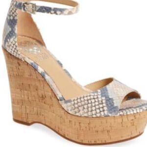 Vince Camuto Blue and Cream Snakeskin Wedges